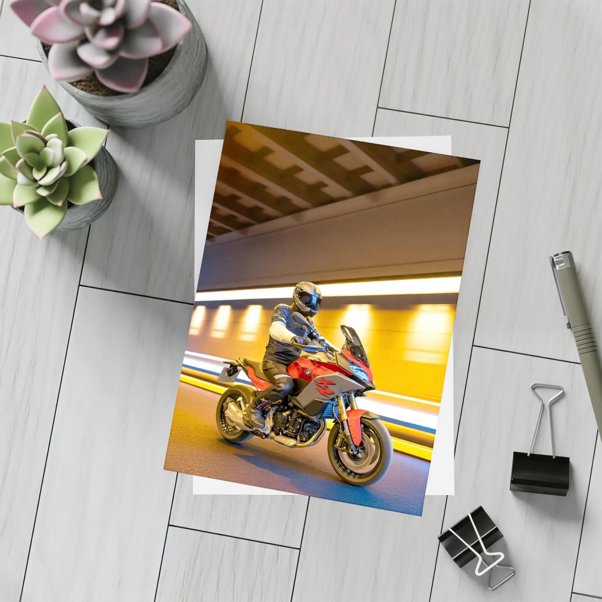 BMW Motorcycle Rider Speeding Through Tunnel – Postcards