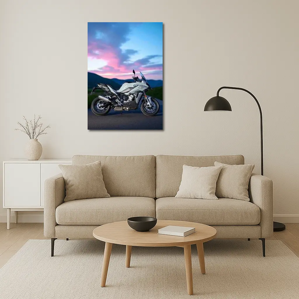 BMW Motorcycle Parked at Dusk Sky – Wall Art
