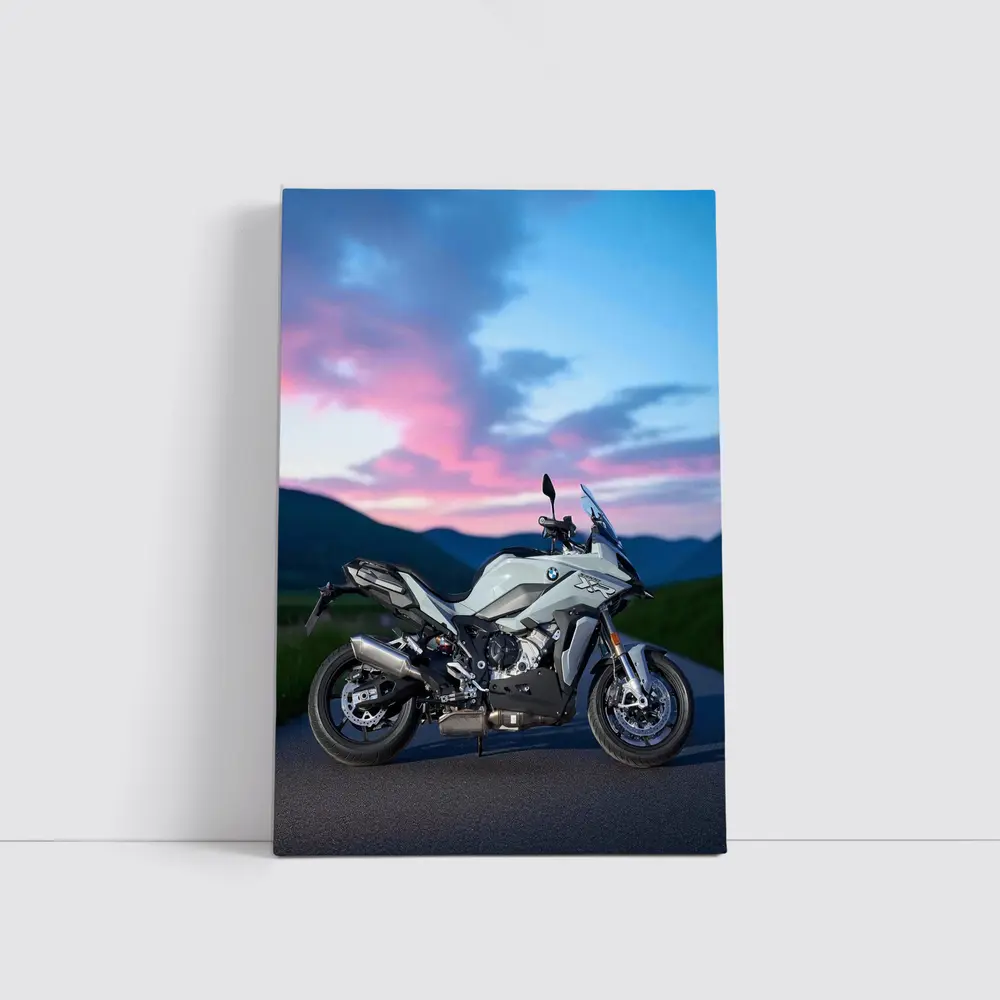 BMW Motorcycle Parked at Dusk Sky – Wall Art