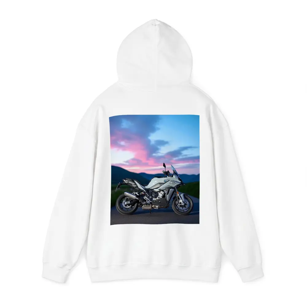 BMW Motorcycle Parked at Dusk Sky – Hoodies