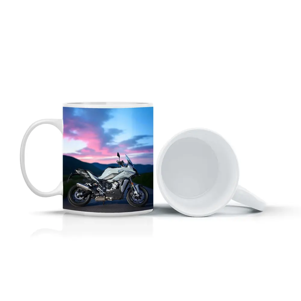 BMW Motorcycle Parked at Dusk Sky – Mugs