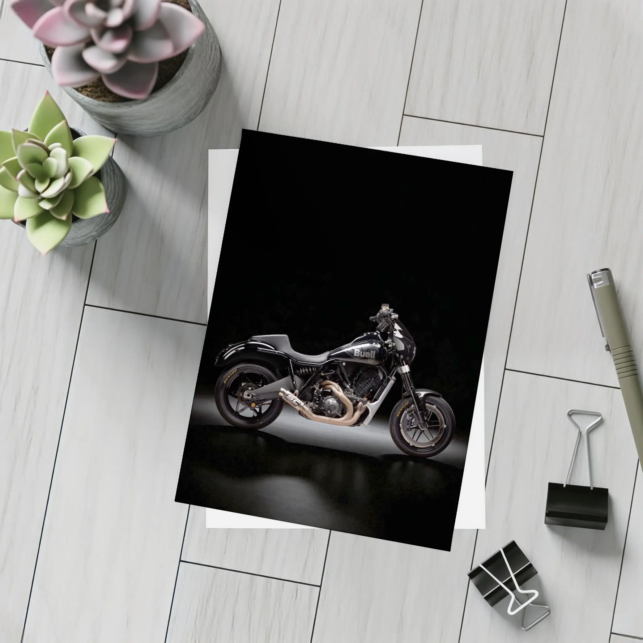 Buell Motorcycle Black Studio Dark Background – Postcards