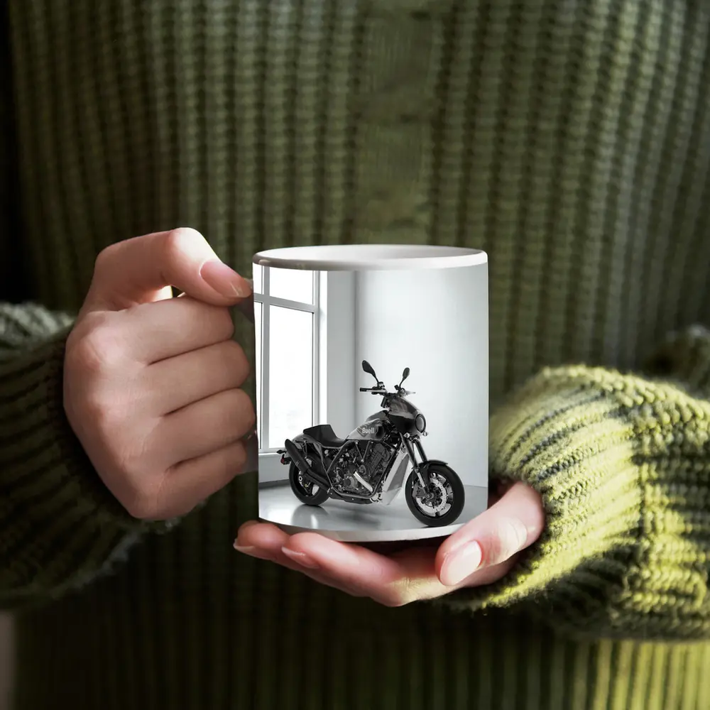 Buell Motorcycle Parked In White Studio – Mugs
