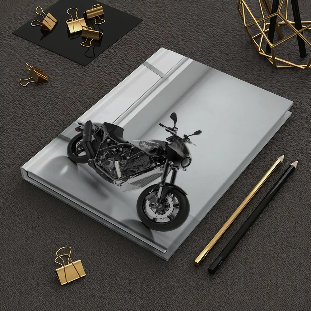 Buell Motorcycle Parked In White Studio – Notebooks