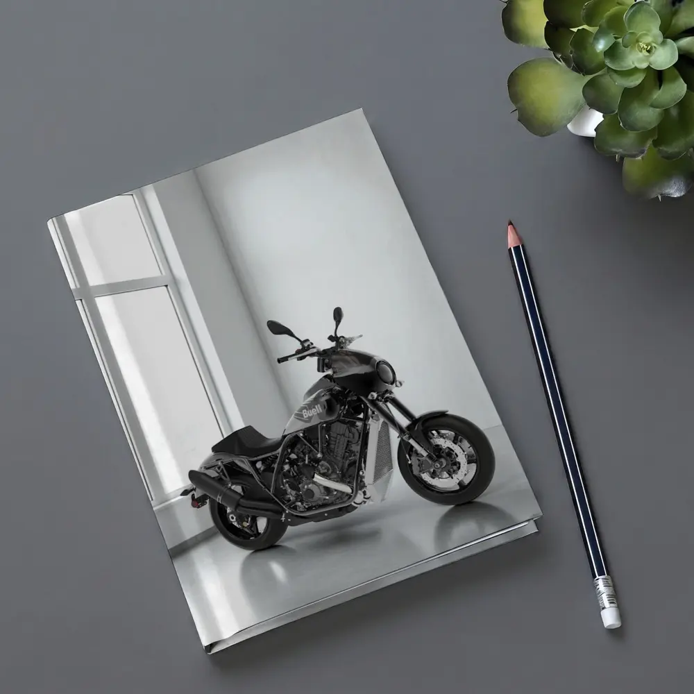 Buell Motorcycle Parked In White Studio – Notebooks