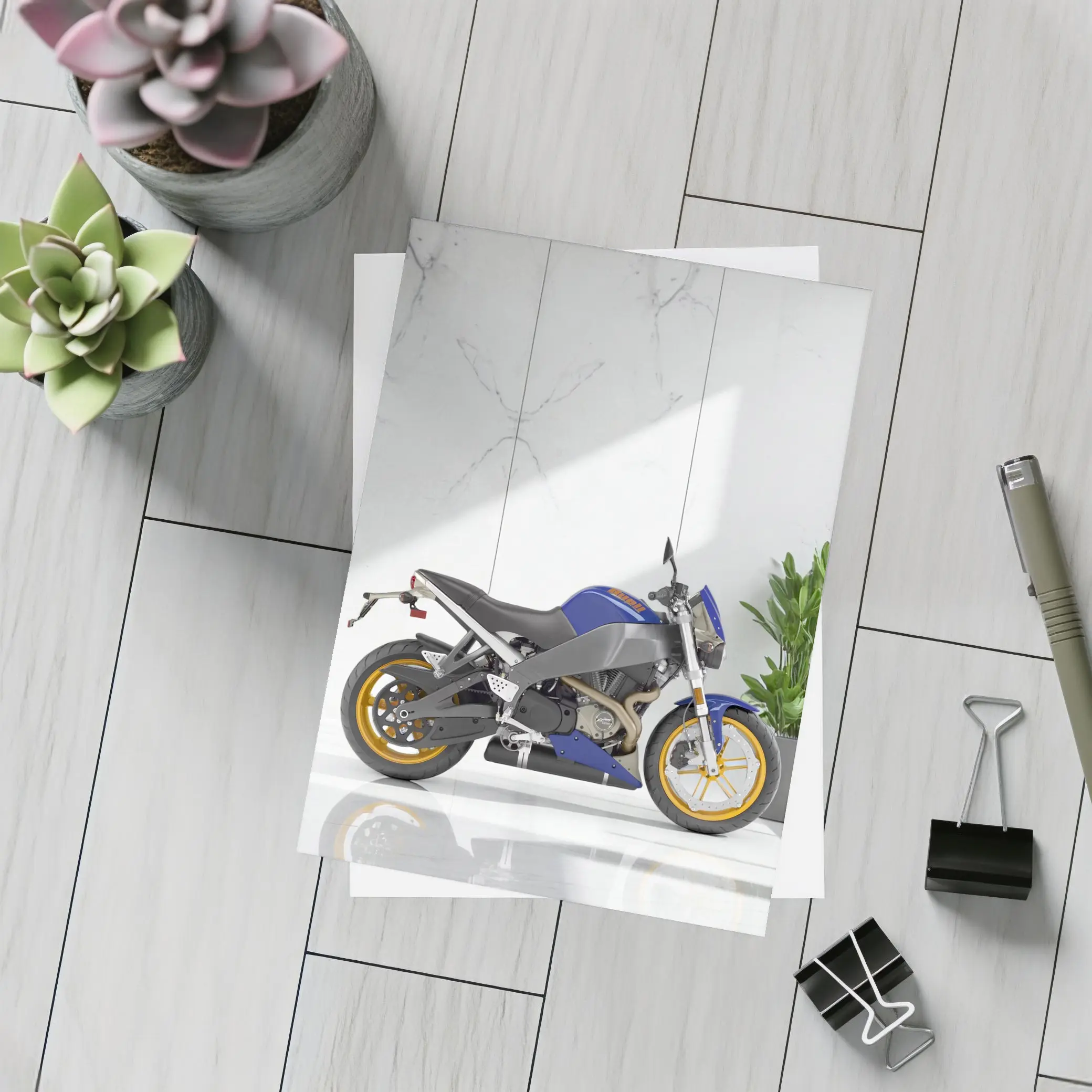 Buell Streetfighter Motorcycle Blue Marble Interior – Postcards