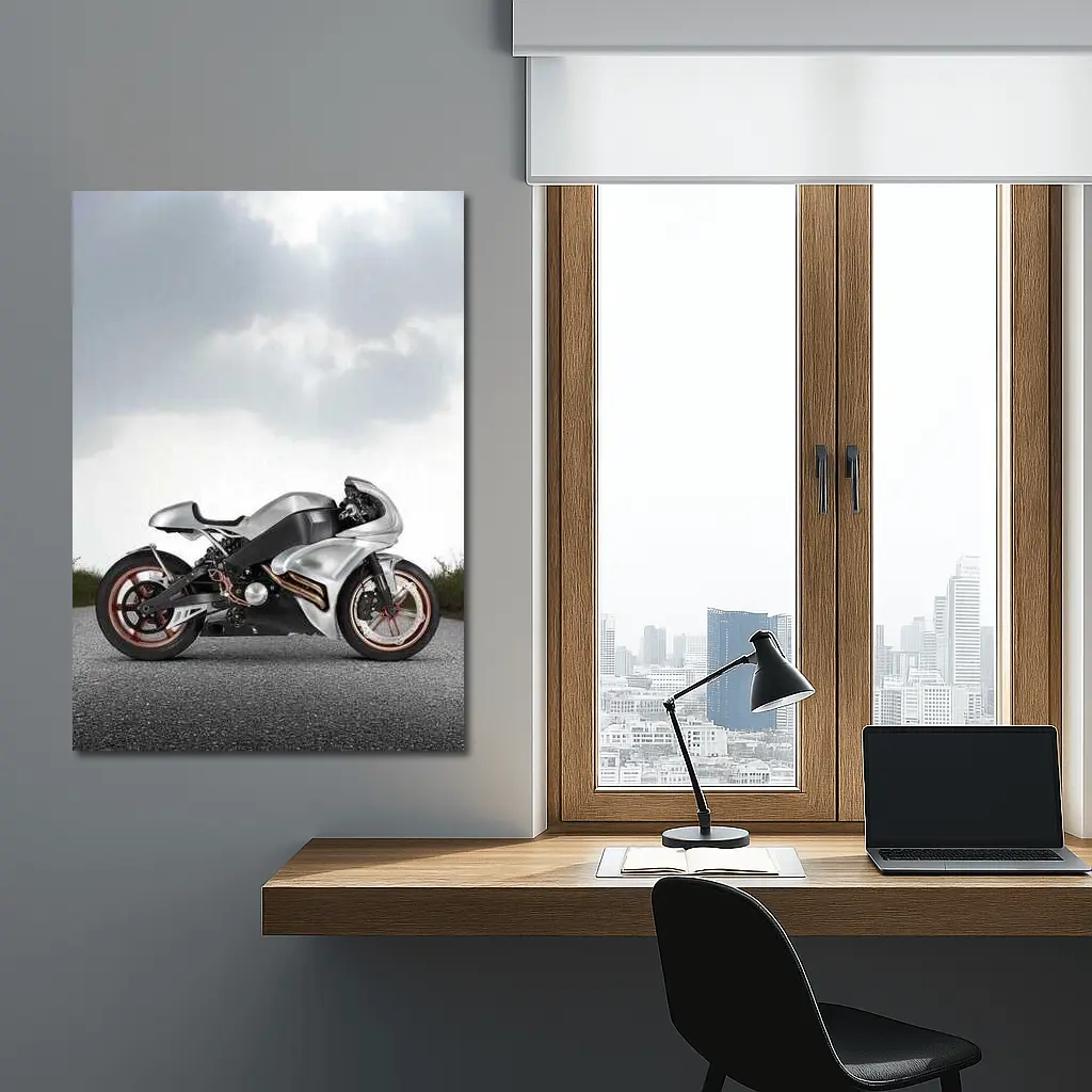 Silver Sport Bike Concept Dramatic Sky – Wall Art