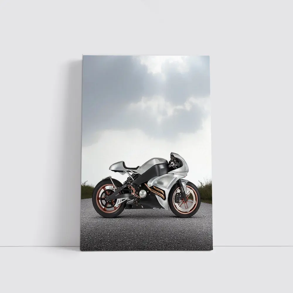 Silver Sport Bike Concept Dramatic Sky – Wall Art