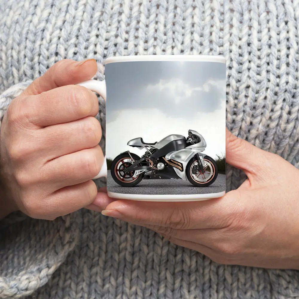 Silver Sport Bike Concept Dramatic Sky – Mugs
