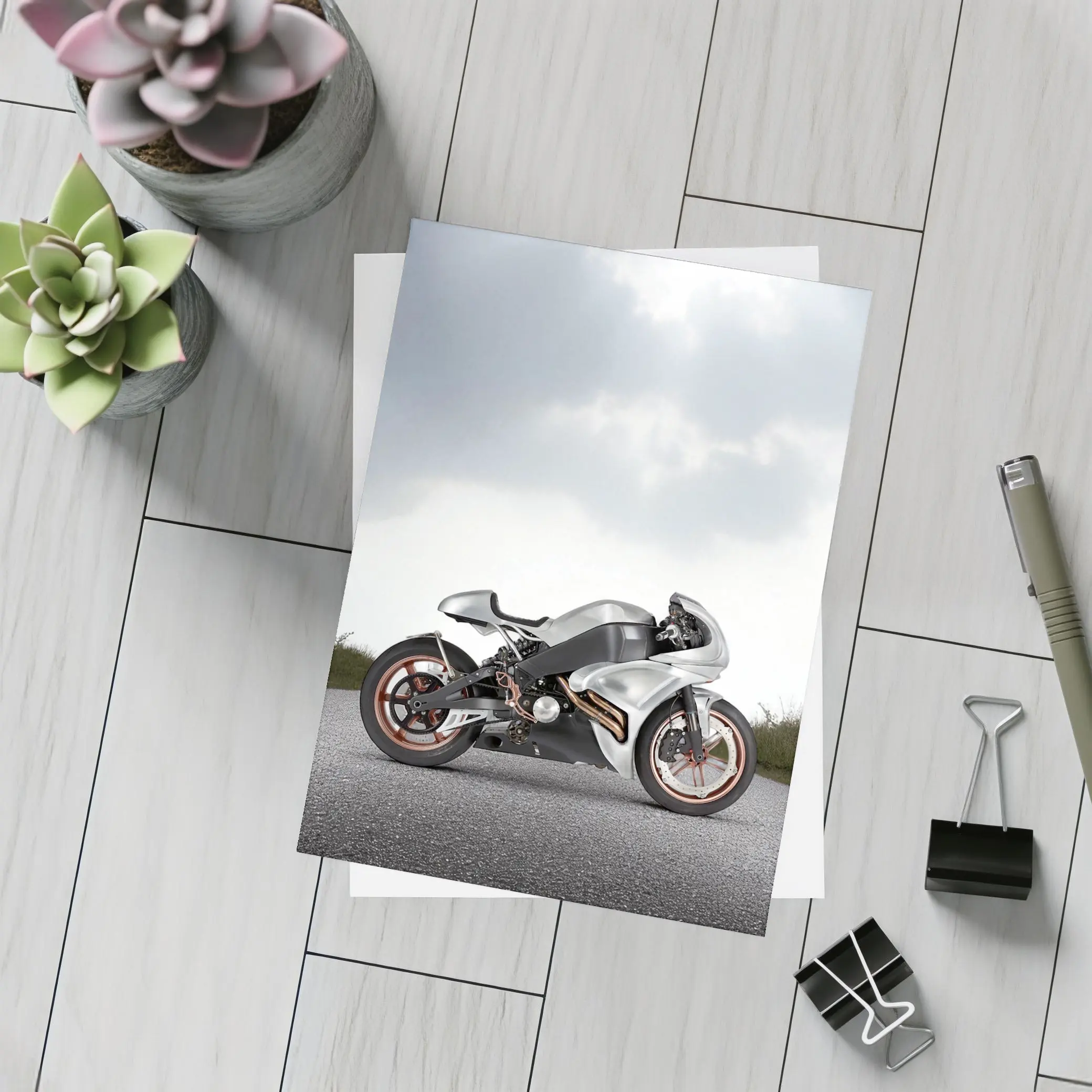 Silver Sport Bike Concept Dramatic Sky – Postcards