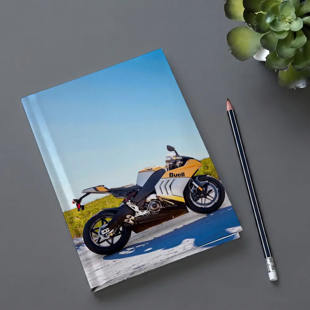 Buell Sport Bike Parked Sunny Open Field – Notebooks