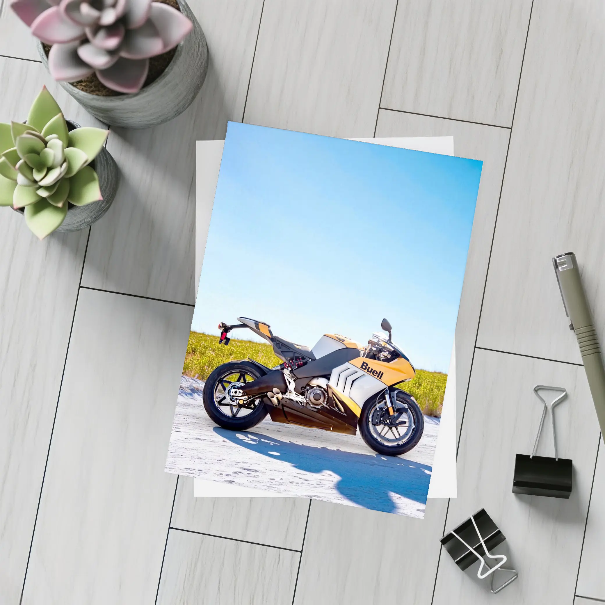 Buell Sport Bike Parked Sunny Open Field – Postcards