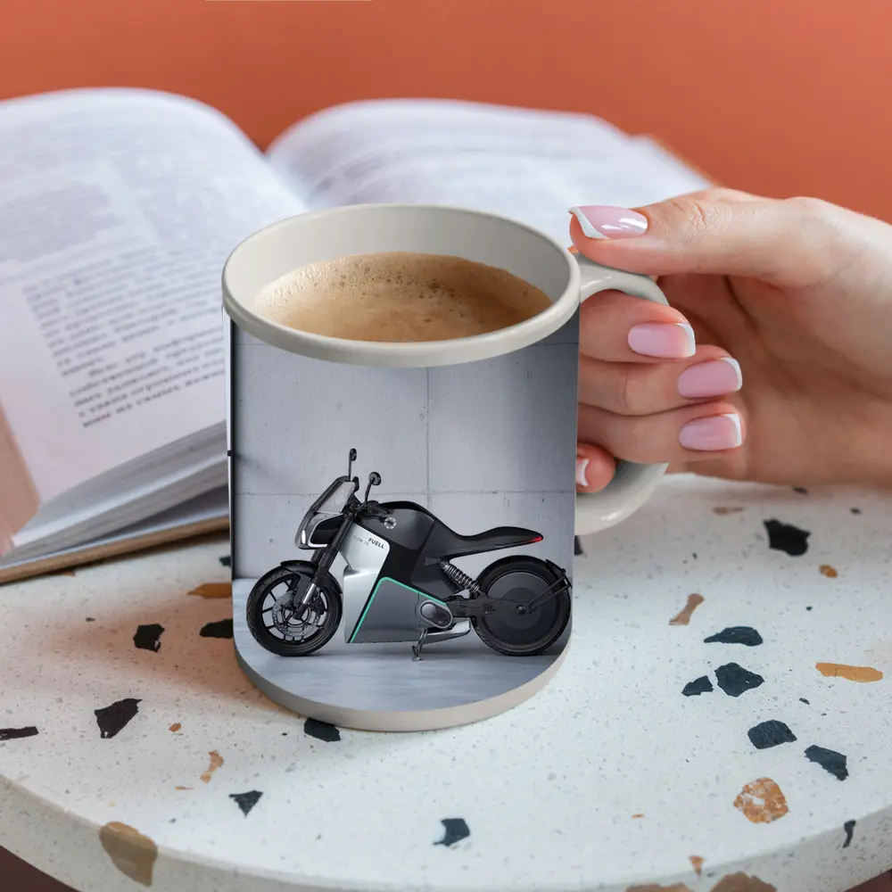 Fuell Electric Motorcycle Concrete Studio Setting – Mugs