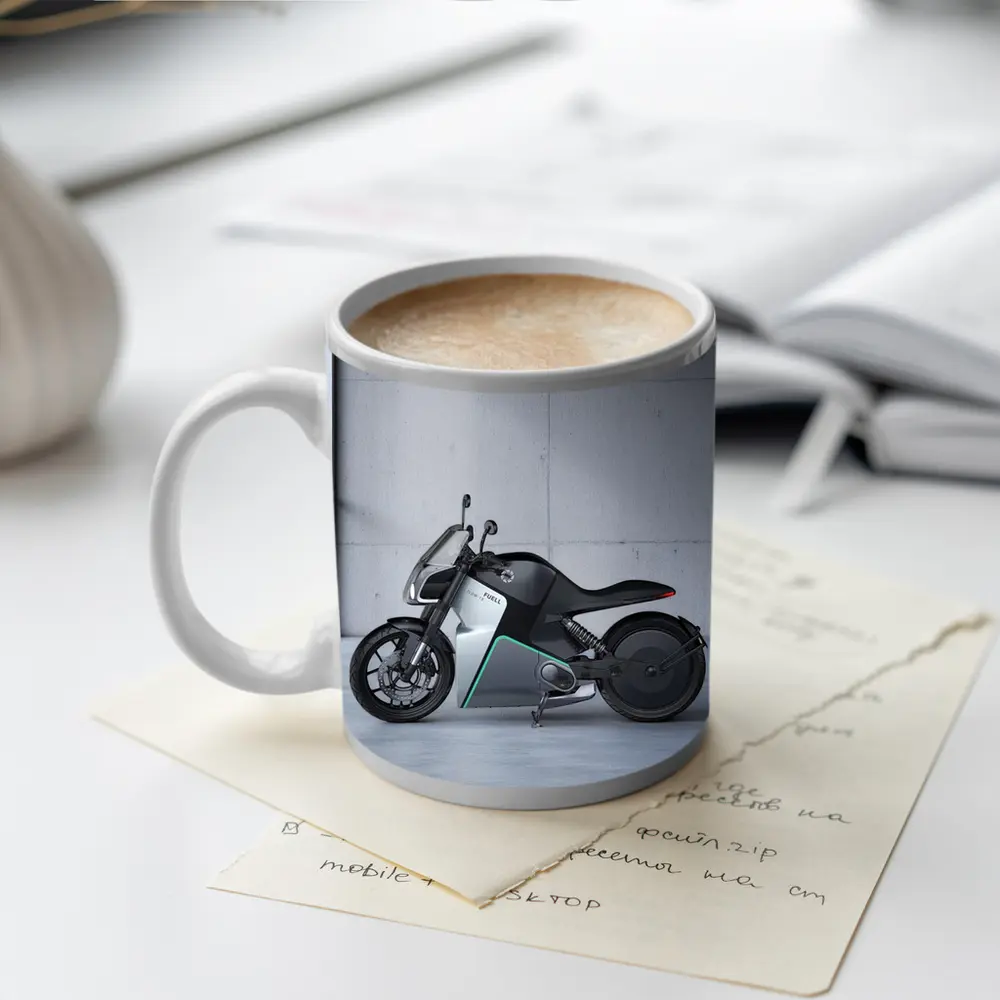 Fuell Electric Motorcycle Concrete Studio Setting – Mugs