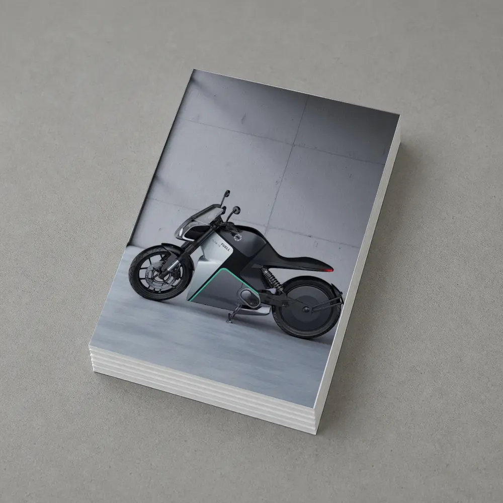 Fuell Electric Motorcycle Concrete Studio Setting – Postcards