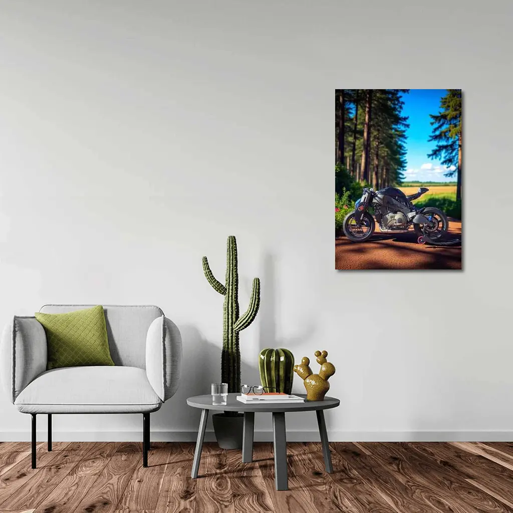 Buell Motorcycle Parked On Forest Road – Wall Art