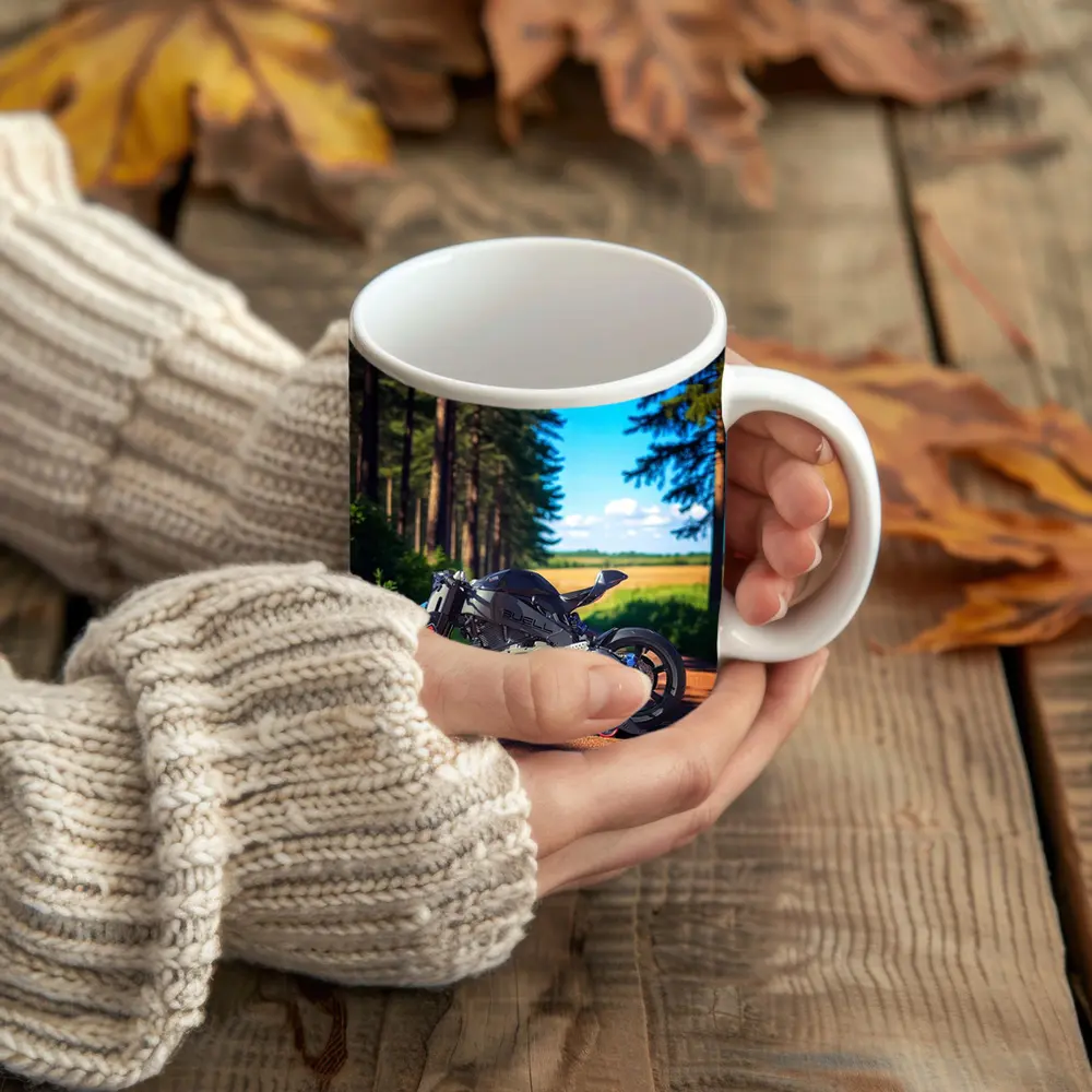 Buell Motorcycle Parked On Forest Road – Mugs