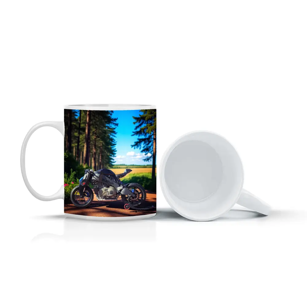Buell Motorcycle Parked On Forest Road – Mugs
