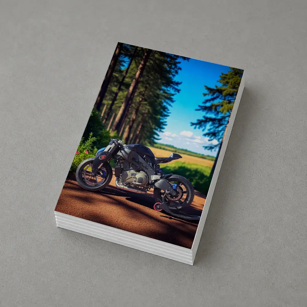 Buell Motorcycle Parked On Forest Road – Postcards