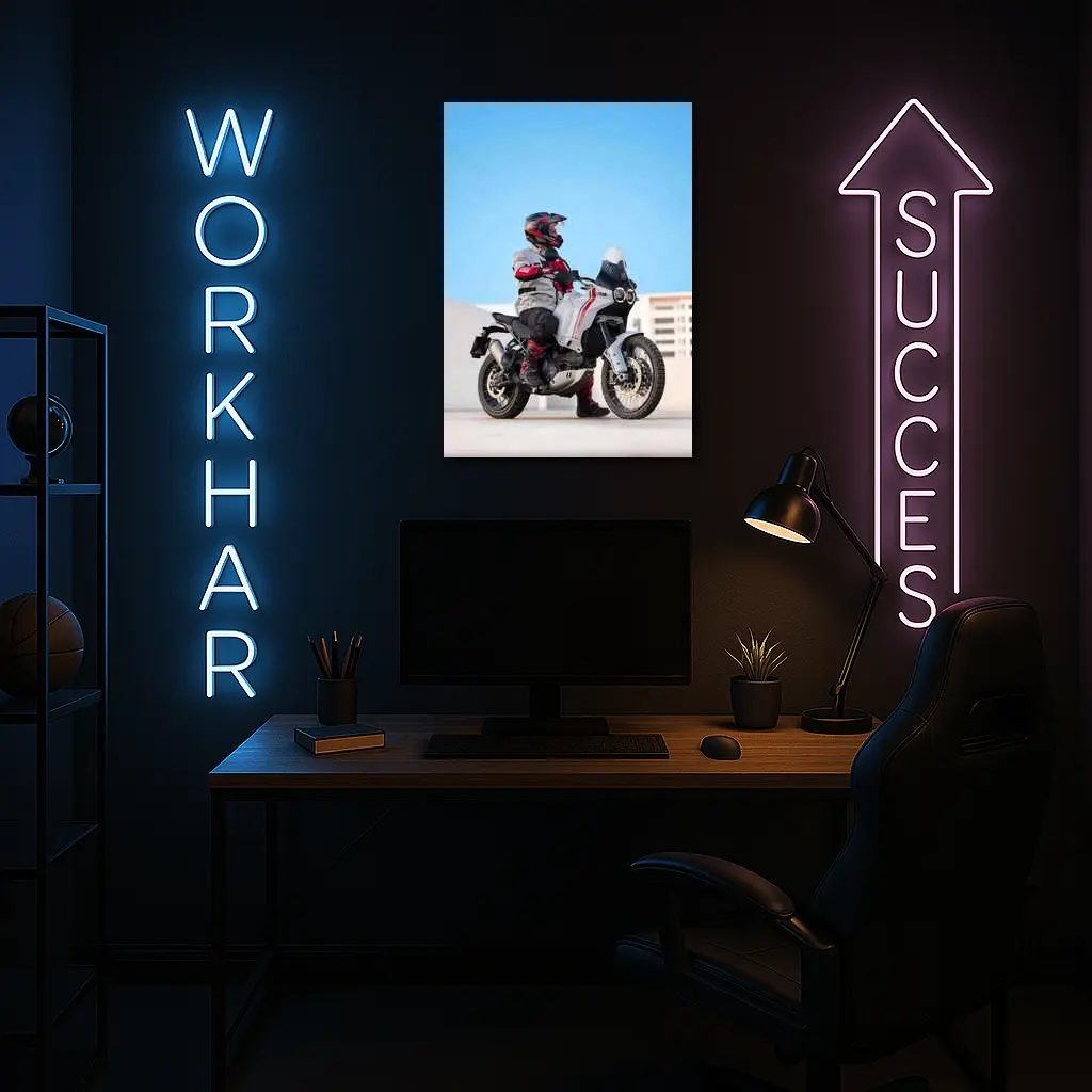 Ducati Desert Sled Rider Urban Rooftop – Wall Art