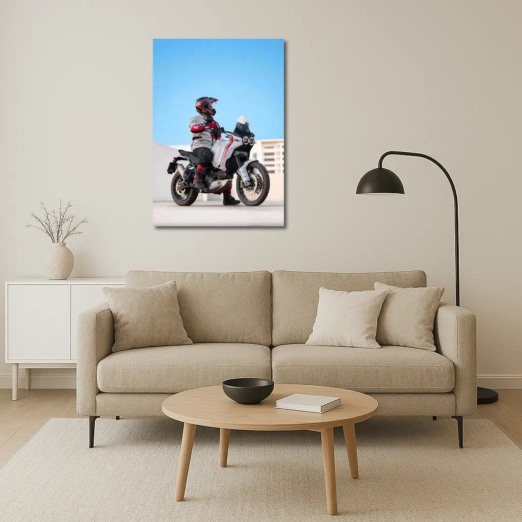 Ducati Desert Sled Rider Urban Rooftop – Wall Art