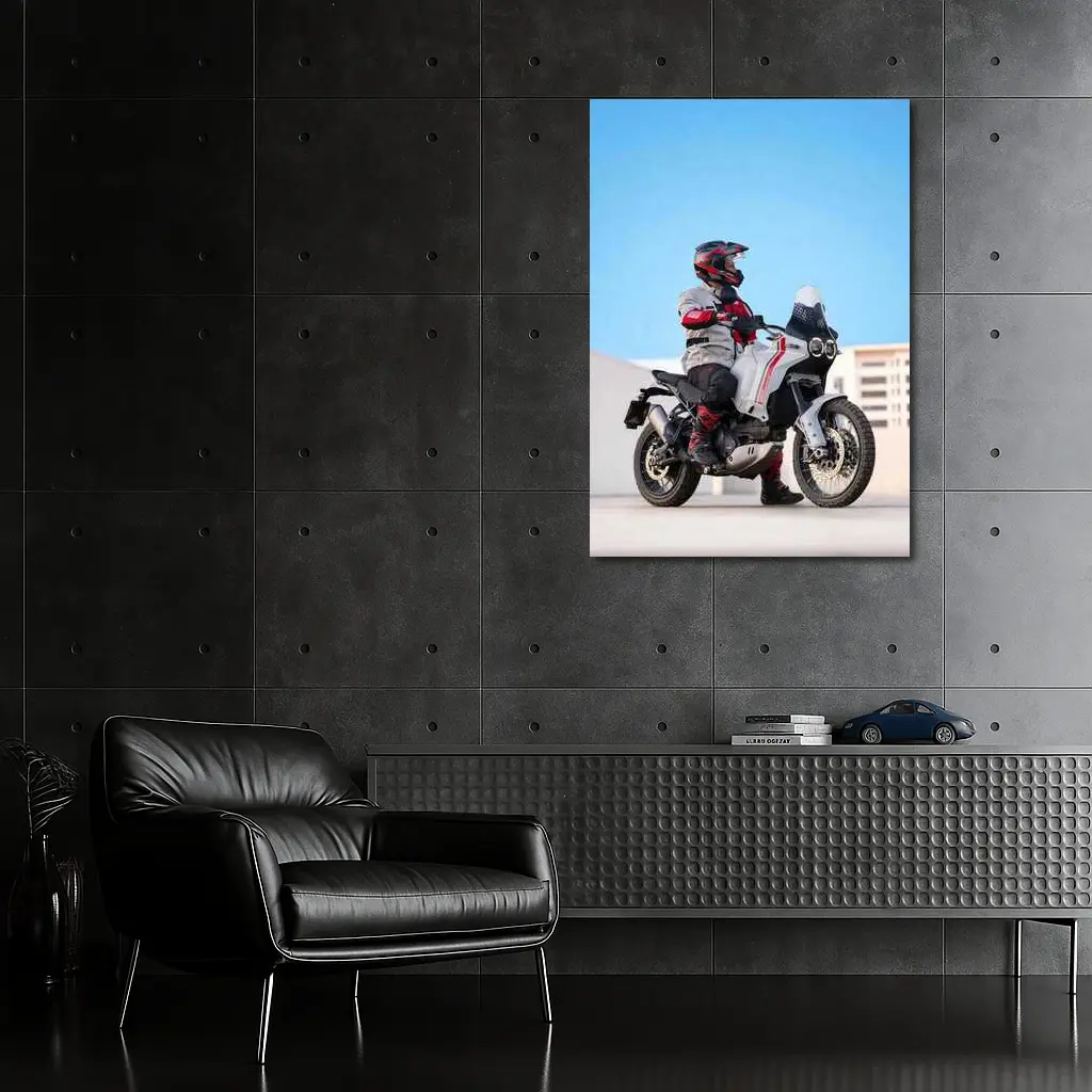 Ducati Desert Sled Rider Urban Rooftop – Wall Art