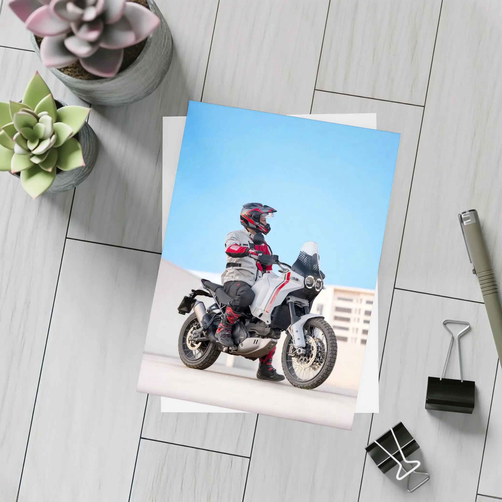 Ducati Desert Sled Rider Urban Rooftop – Postcards