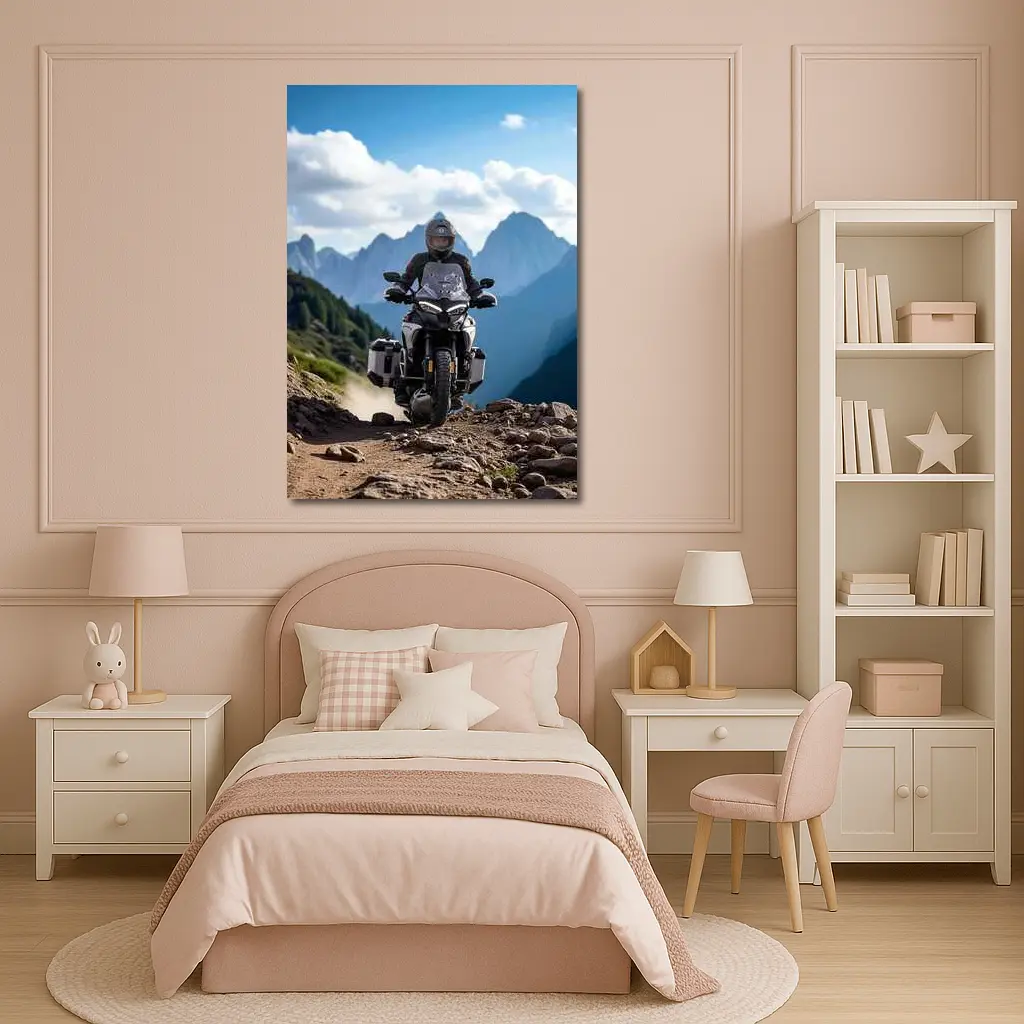Adventure Motorcycle Rider Rocky Mountain Trail – Wall Art