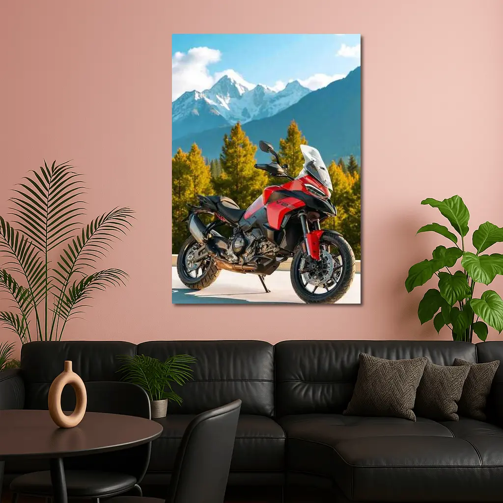 Red Ducati Multistrada Adventure Bike Mountain Backdrop – Wall Art