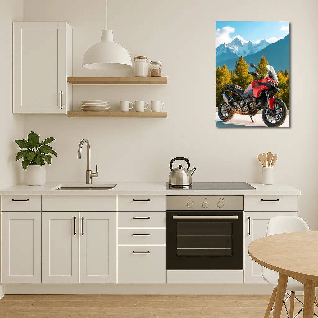 Red Ducati Multistrada Adventure Bike Mountain Backdrop – Wall Art