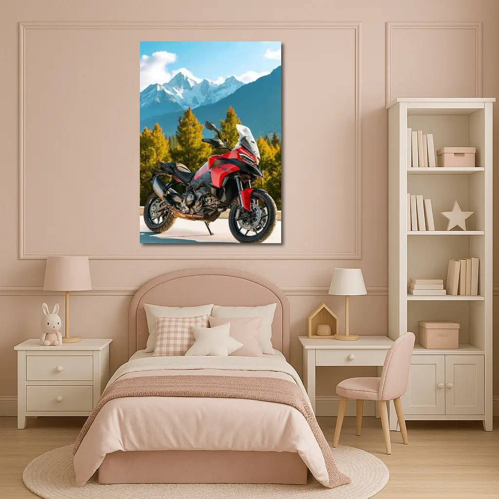 Red Ducati Multistrada Adventure Bike Mountain Backdrop – Wall Art