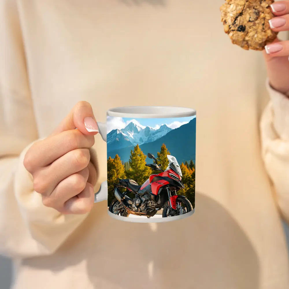 Red Ducati Multistrada Adventure Bike Mountain Backdrop – Mugs