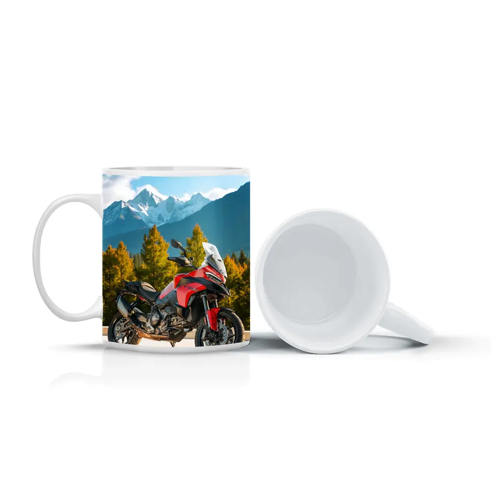 Red Ducati Multistrada Adventure Bike Mountain Backdrop – Mugs