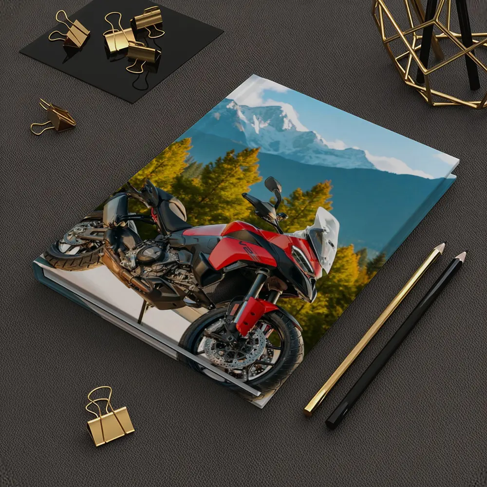 Red Ducati Multistrada Adventure Bike Mountain Backdrop – Notebooks