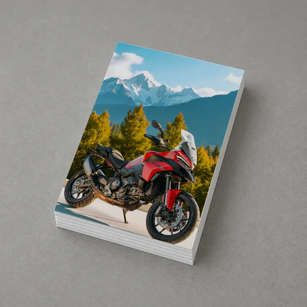 Red Ducati Multistrada Adventure Bike Mountain Backdrop – Postcards