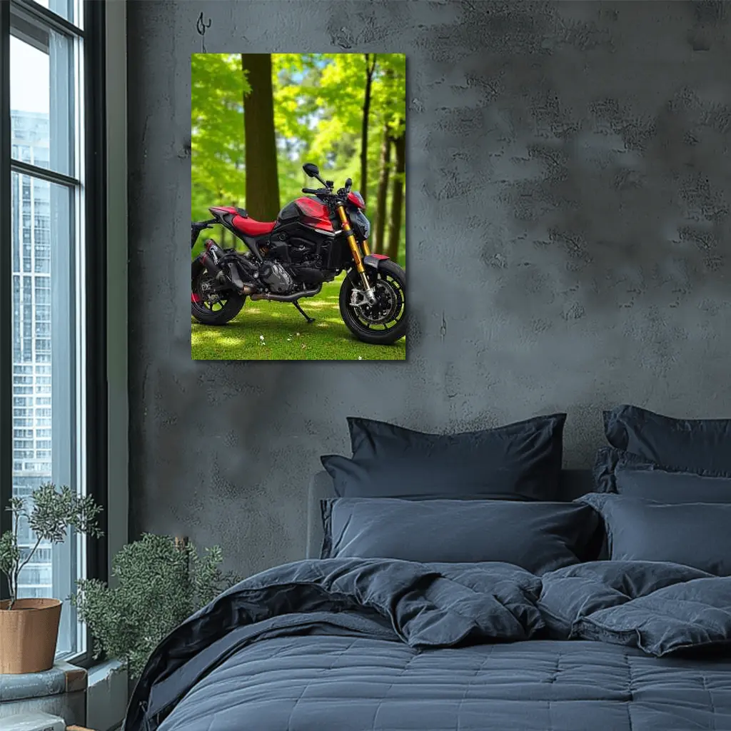 Ducati Monster Red Black Motorcycle Green Park – Wall Art