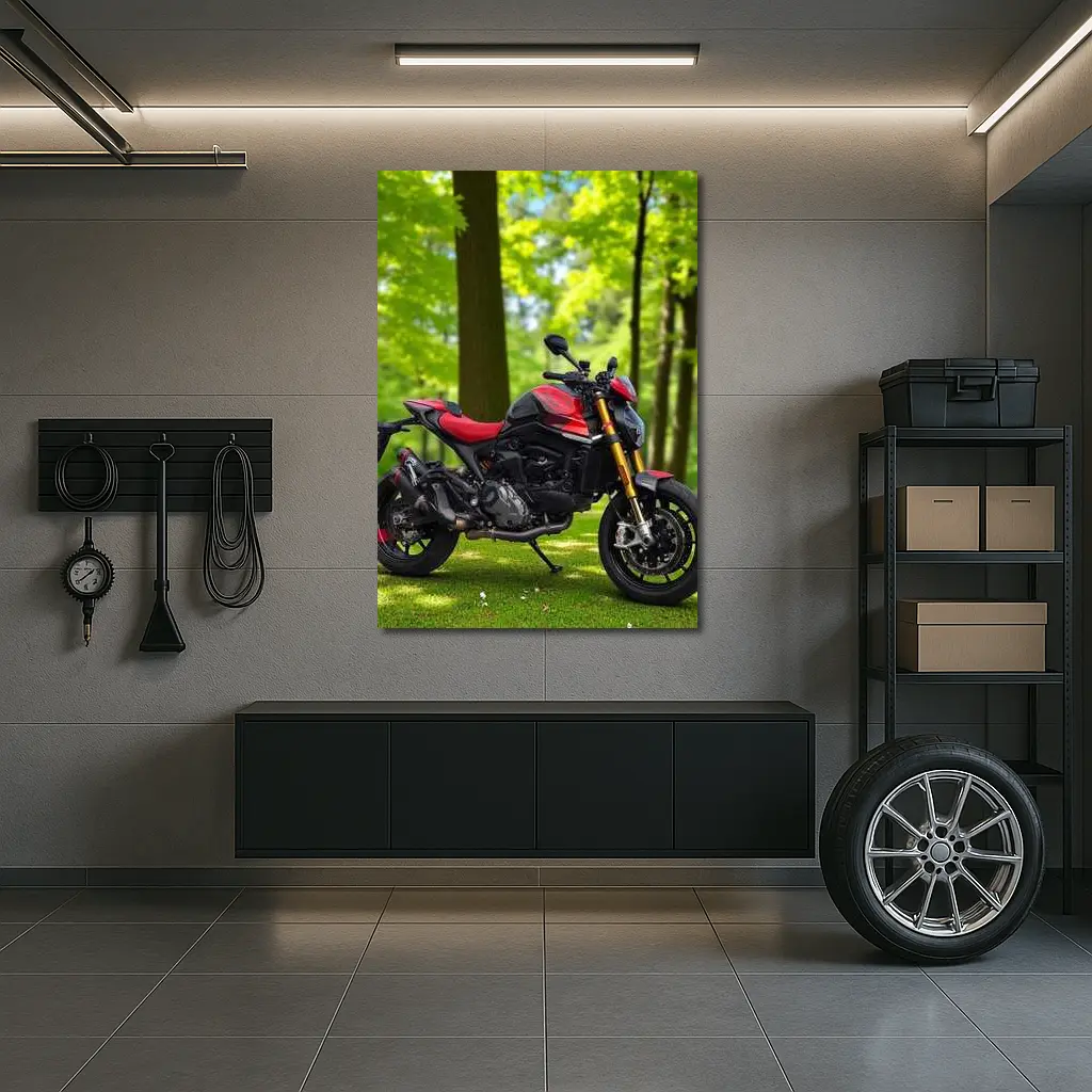 Ducati Monster Red Black Motorcycle Green Park – Wall Art