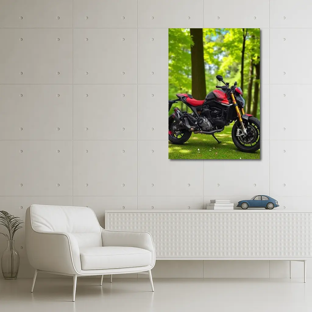Ducati Monster Red Black Motorcycle Green Park – Wall Art
