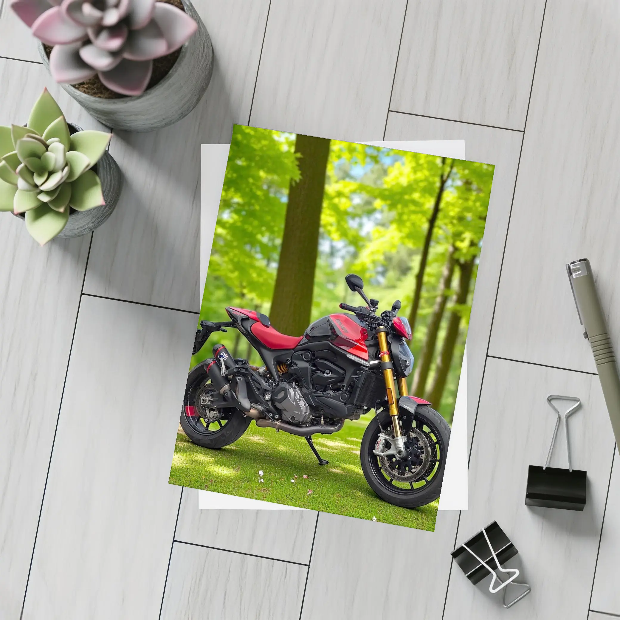Ducati Monster Red Black Motorcycle Green Park – Postcards
