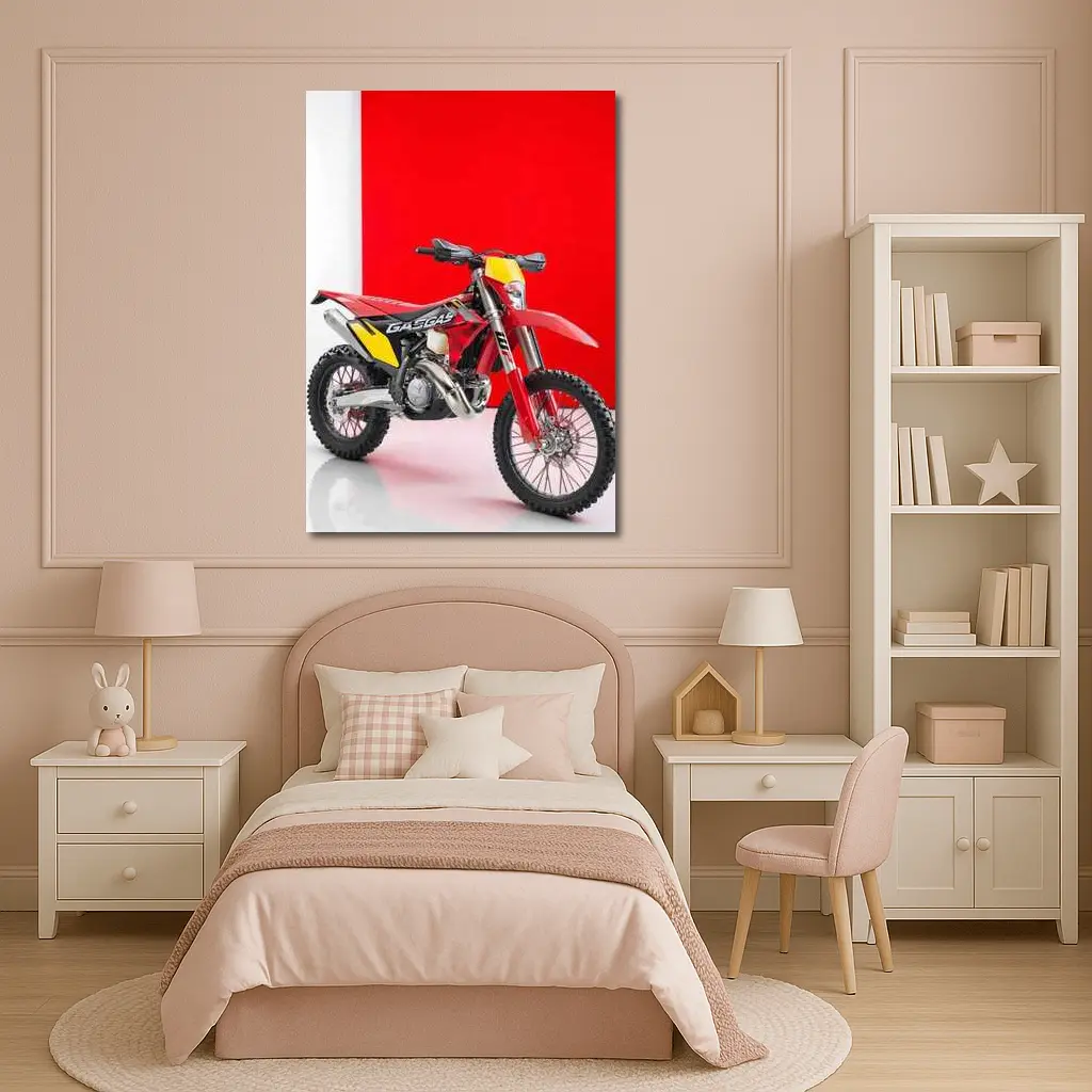 GASGAS Red Dirt Bike Against Red Background – Wall Art
