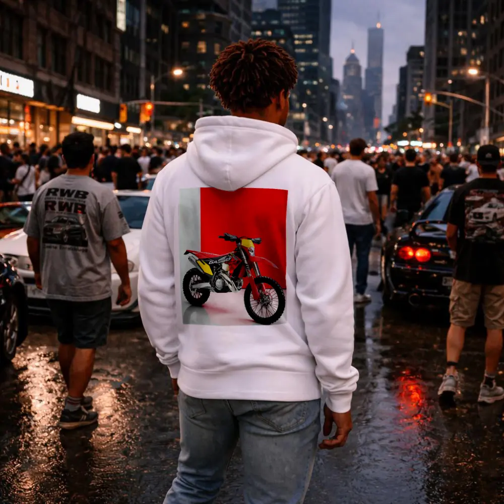 GASGAS Red Dirt Bike Against Red Background – Hoodies