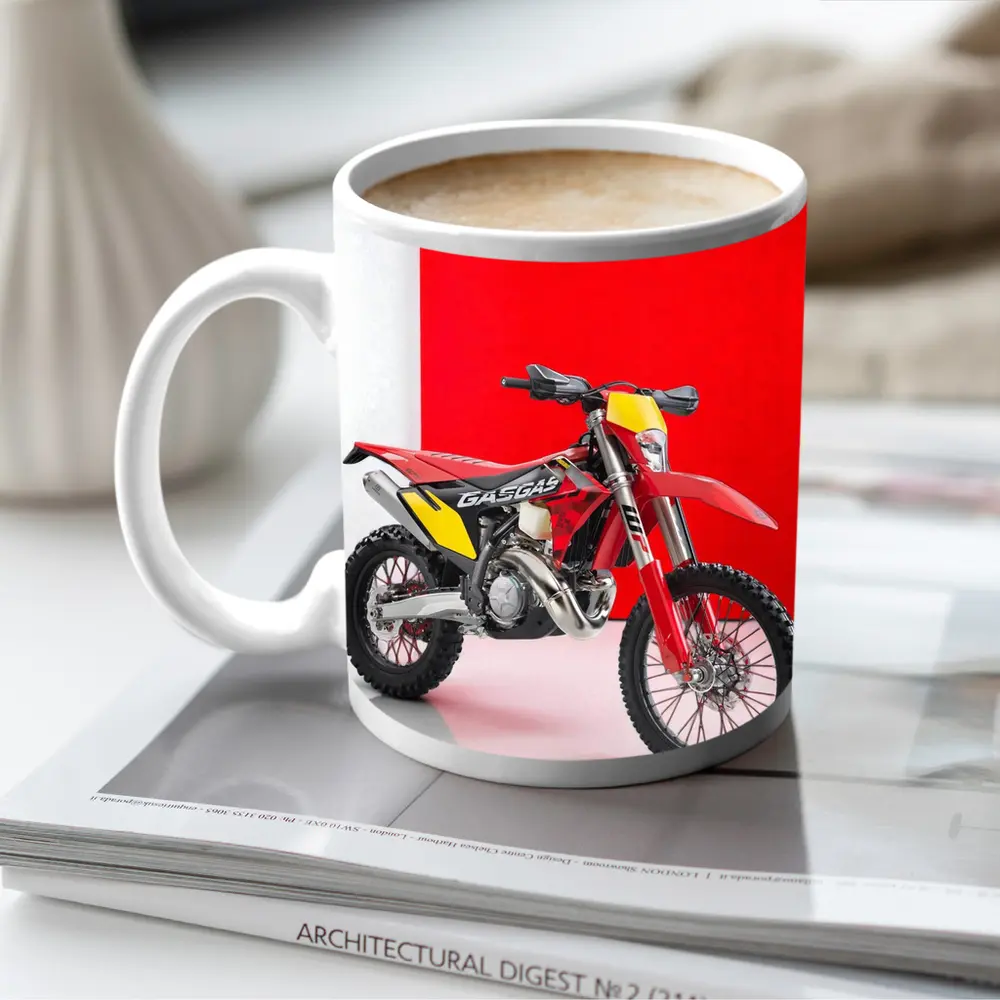 GASGAS Red Dirt Bike Against Red Background – Mugs