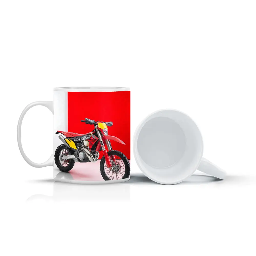 GASGAS Red Dirt Bike Against Red Background – Mugs