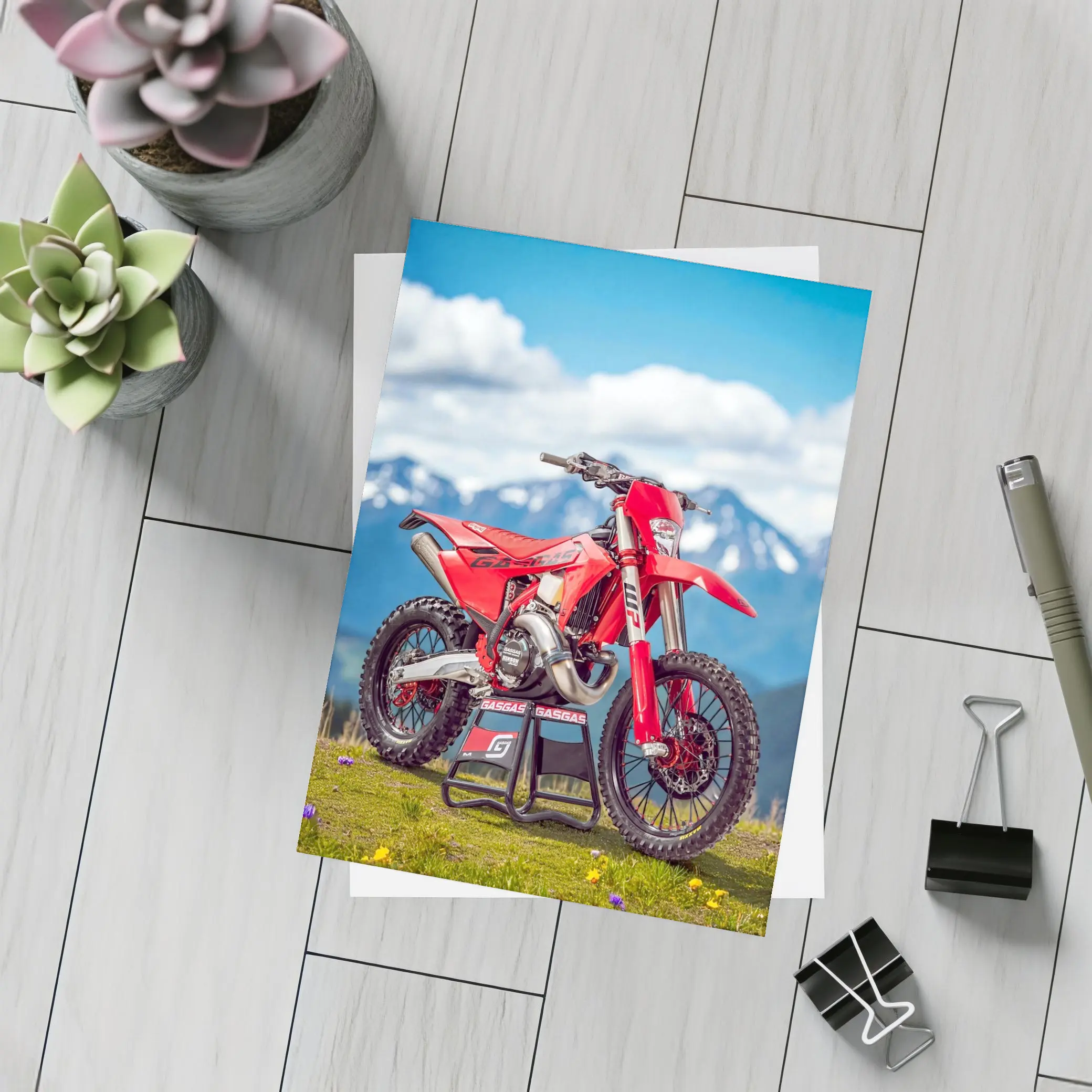 GASGAS Red Dirt Bike Alpine Mountain Backdrop – Postcards