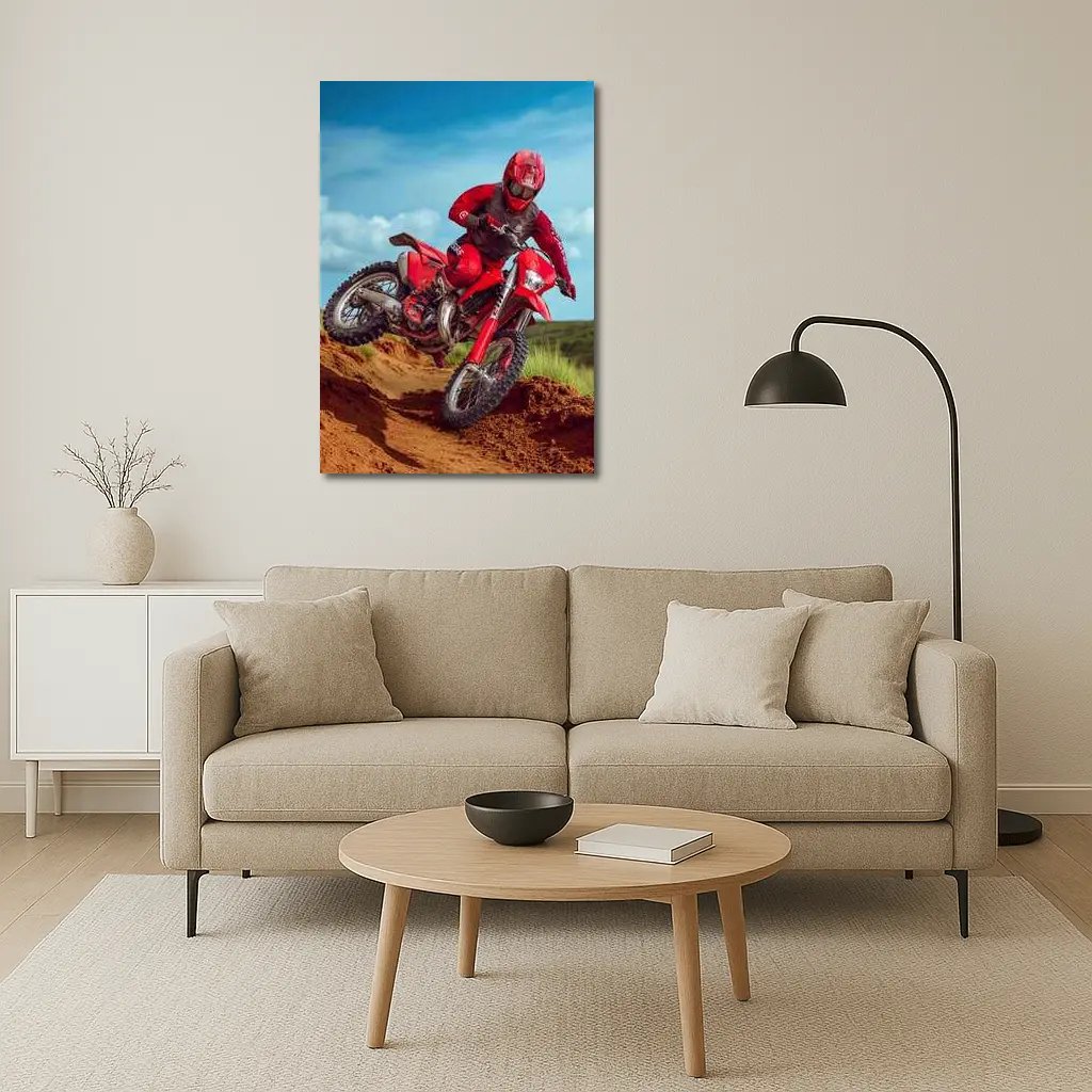 Red Dirt Bike Rider Sandy Motocross Track – Wall Art