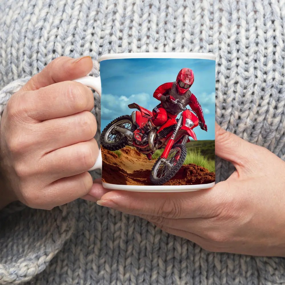 Red Dirt Bike Rider Sandy Motocross Track – Mugs