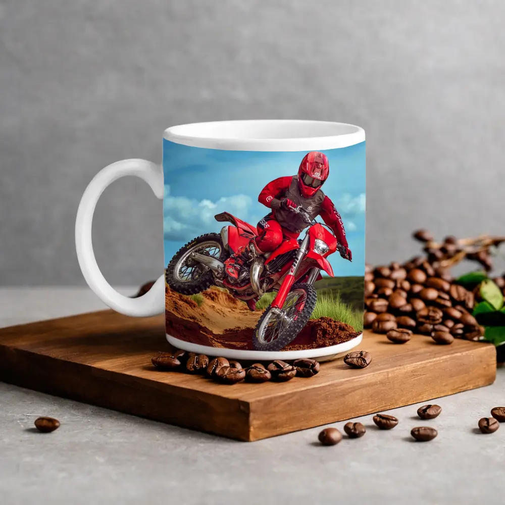 Red Dirt Bike Rider Sandy Motocross Track – Mugs