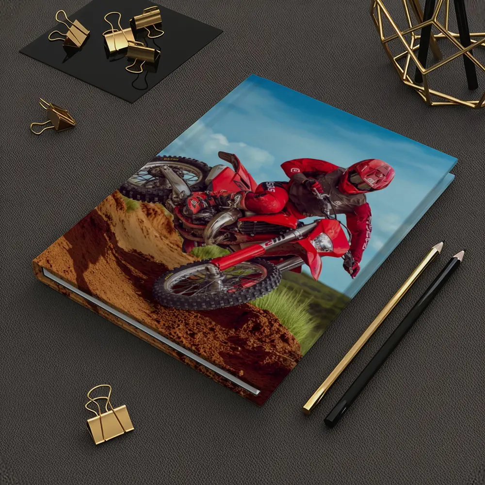 Red Dirt Bike Rider Sandy Motocross Track – Notebooks