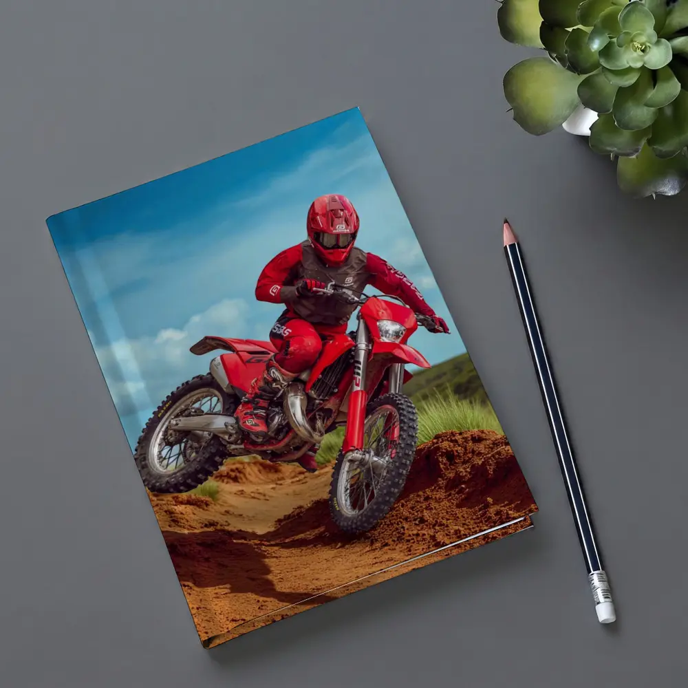 Red Dirt Bike Rider Sandy Motocross Track – Notebooks