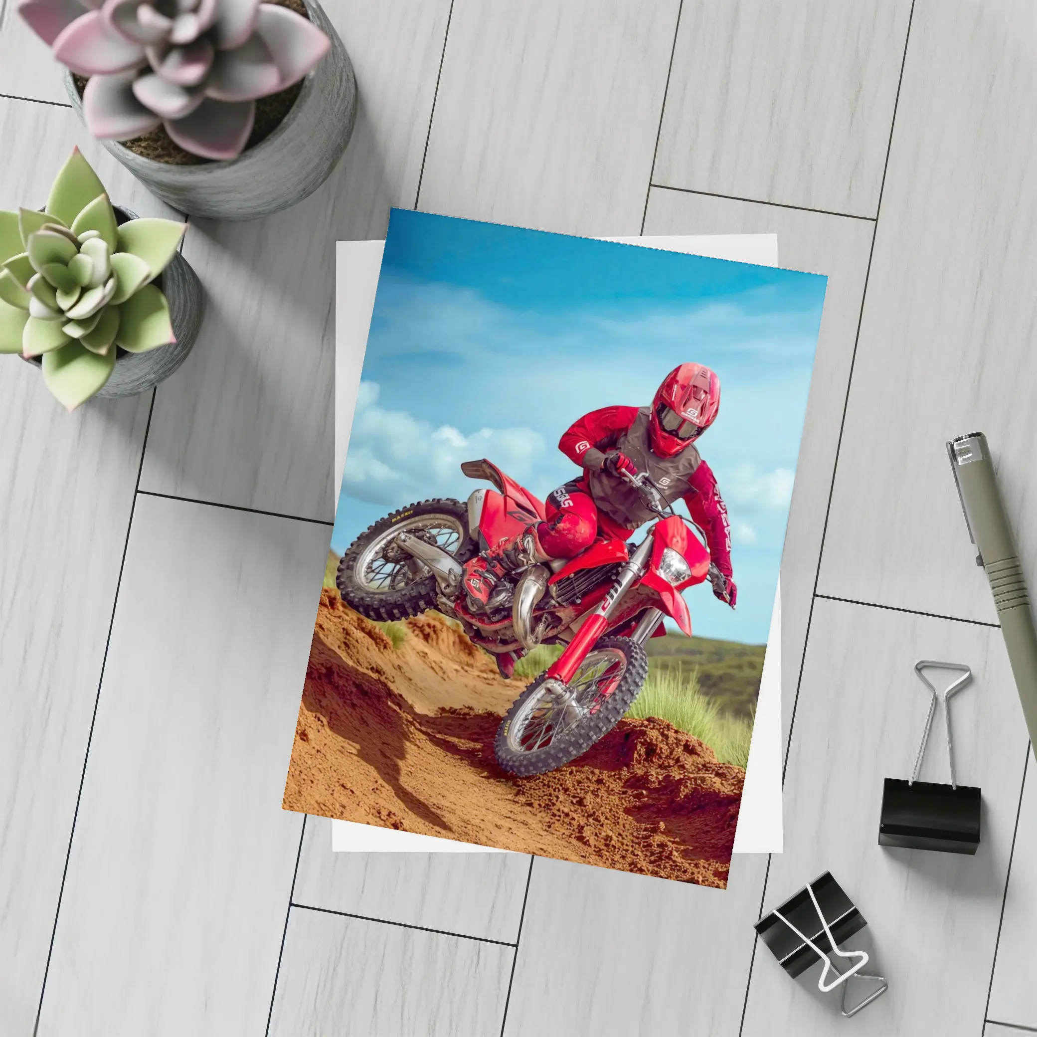 Red Dirt Bike Rider Sandy Motocross Track – Postcards